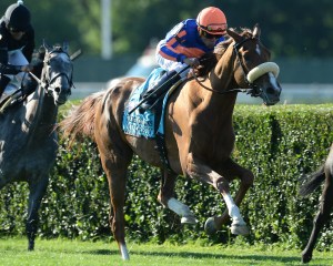 Minorette under Joel Rosario captures the Belmont Oaks. Photo credit NYRA/Adam Coglianese