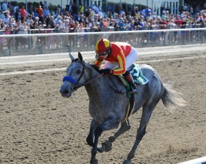 Rosie Napravnik guides Midnight Lucky in the GI Acorn, May 2013. Photo credit NYRA/Chelsea Durand