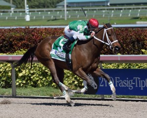 Cathryn Sophia and Javier Castellano win the Davona Dale. Gulfstream Park photo