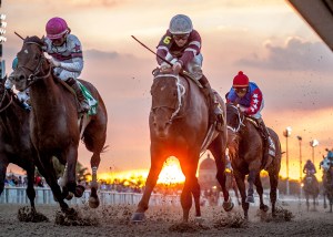 Gun Runner &; Florent Geroux win the Risen Star. Amanda Hodges Weir/Hodges Photography