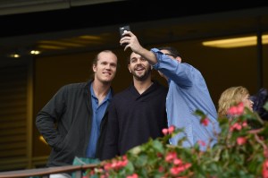 Noah Syndergaard and Robert Gsellman, with unidentified friend, at Belmont Park. NYRA photo