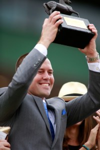 Chad Brown celebrates Lady Eli's 2014 Breeders' Cup win. Photo: Breeders' Cup Ltd. 
